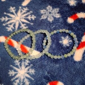Handmade three piece pretty cute colorful light blue and green bracelet set